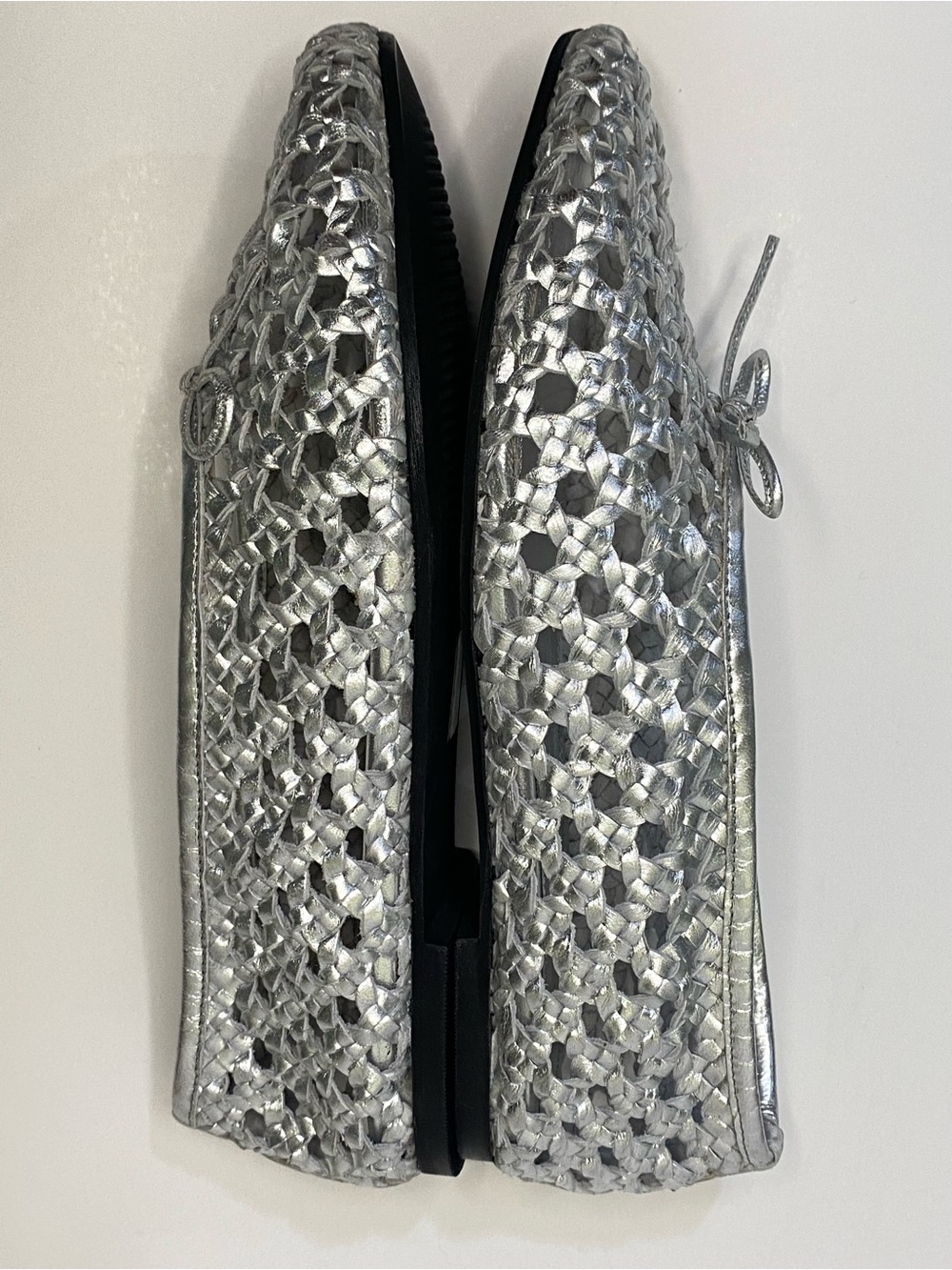Pilcro by Anthropologie Woven Ballet Flat Silver Metallic Leather EU 39 US 8.5-9 - Picture 6 of 12